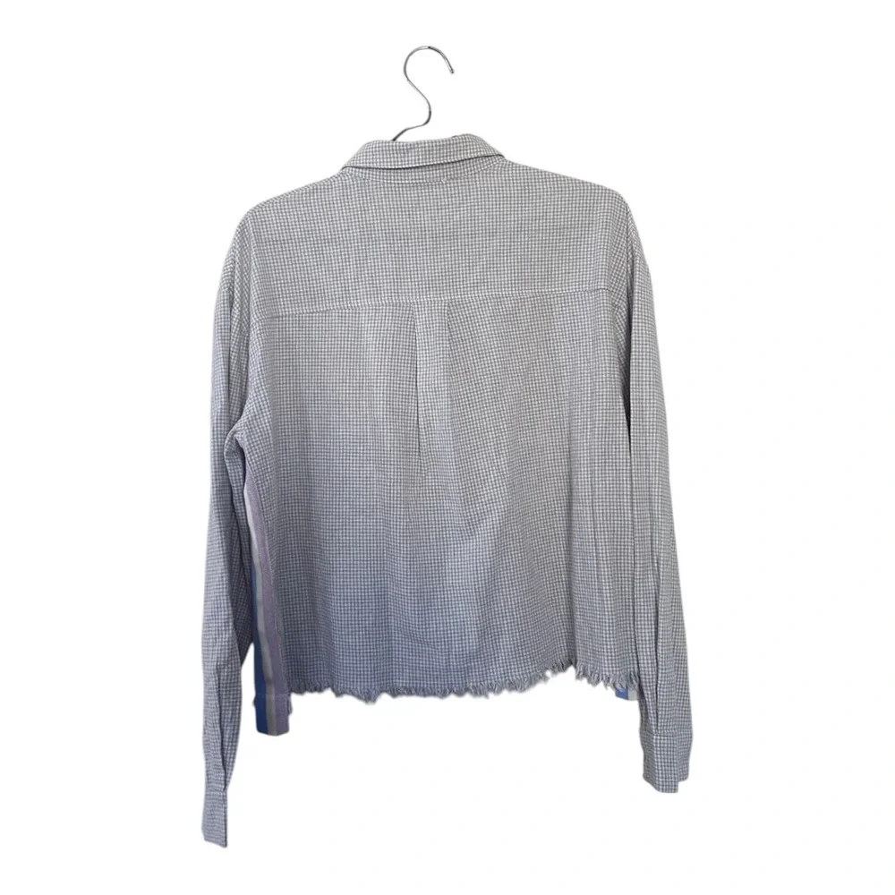 Hem & Thread Gray Button Up Shirt Frayed Hem Cropped Top Women’s Size Small - Picture 2 of 9